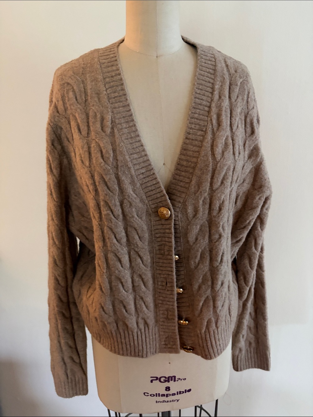 H&M Cable Knit V-Neck Cardigan - Taupe